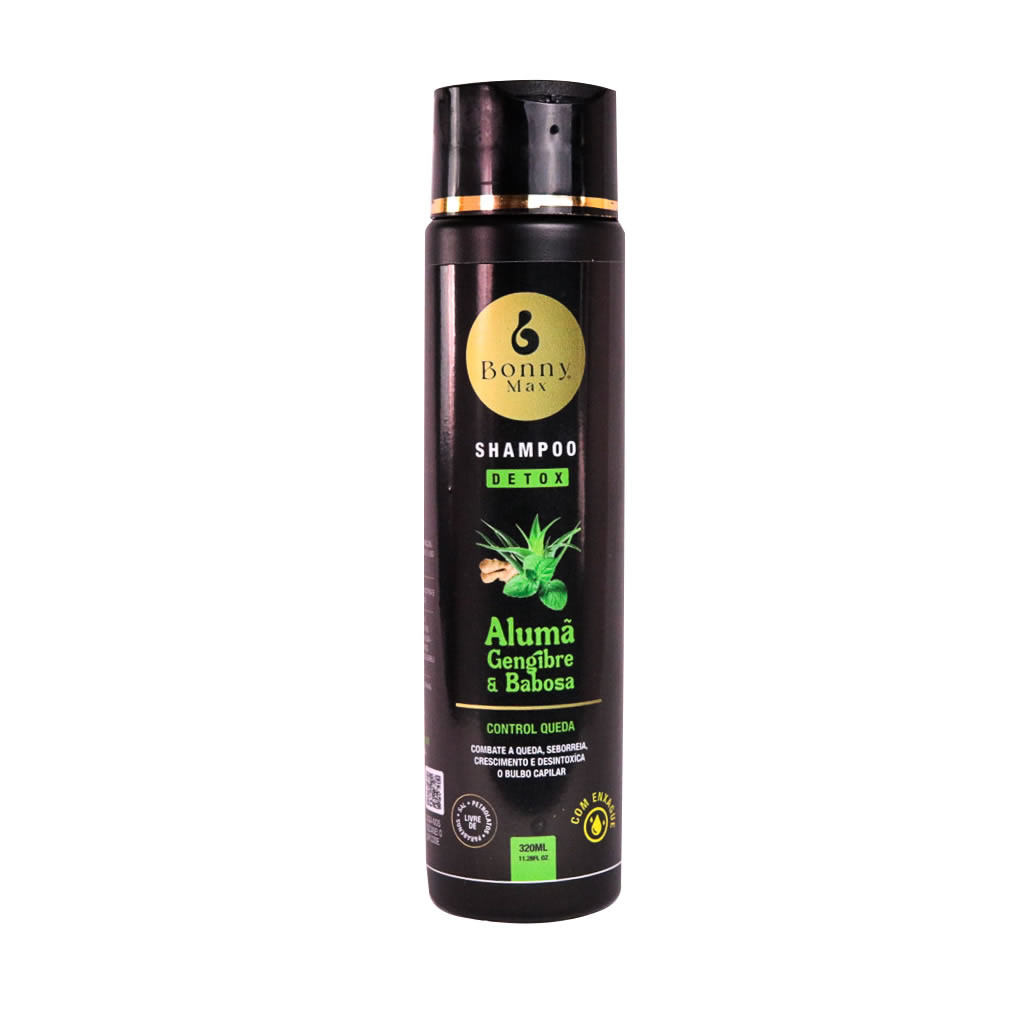 Shampoo Detox Anti Queda Alumã Gengibre Babosa 320ml Bonny Max Crescimento Capilar Oleosidade