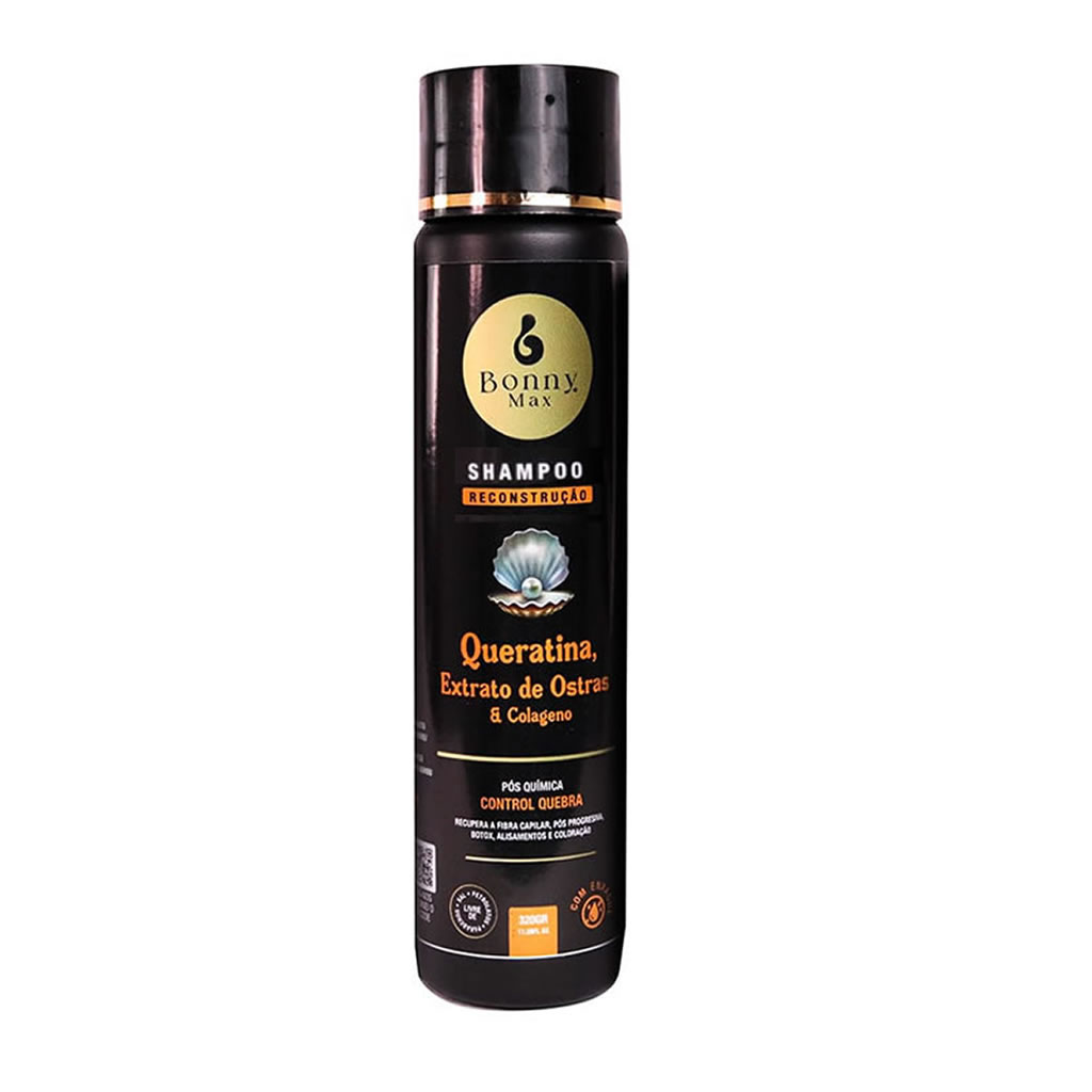 Shampoo Reconstrução Pós Química 320ml Queratina Colágeno Extrato de Ostras Bonny Max Controle de Quebra