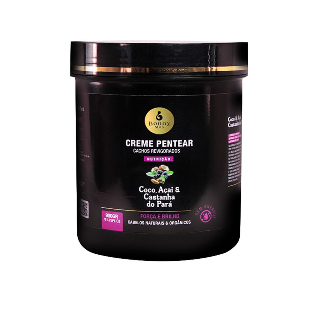 Creme de Pentear Nutrição Coco Açaí e Castanha 900g Bonny Max Ativador de Cachos e Brilho