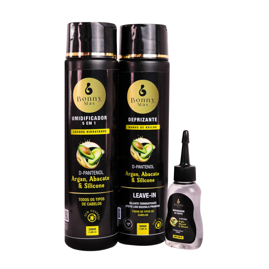 Kit Finalização Argan e Abacate  – Umidificador + Defrizante + Reparador